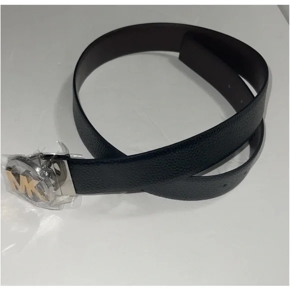 MICHAEL KORS MK Logo Twist Reversible Genuine LEATHER Black & Brown Belt.NWT